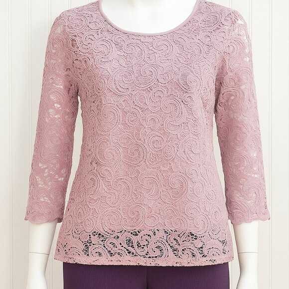 Adrianna Papell Lace Blouse & Counterparts Slim Pants Set – Size L Top / 12 Pant - Picture 1 of 11